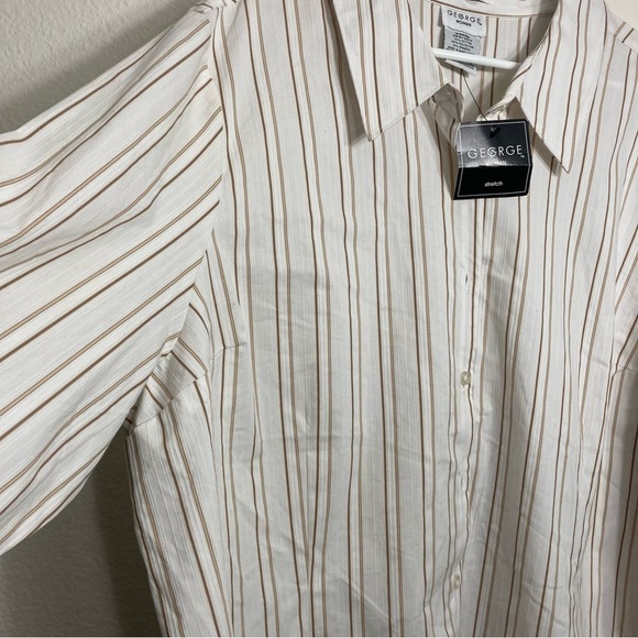 George Woman Striped Stretch Blouse - 26W - White/Tan - Picture 4 of 6